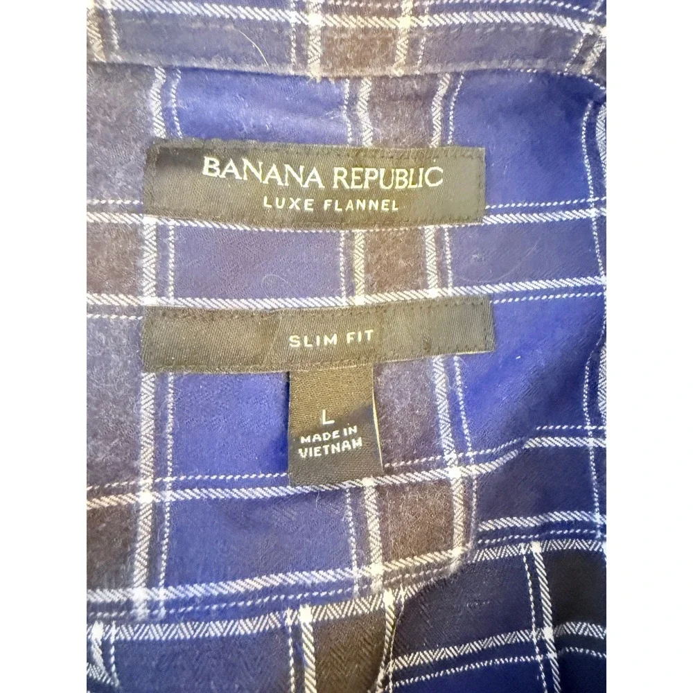 Banana Republic Luxe Flannel Slim Fit Plaid Long Sleeve Button Down Shirt Mens L